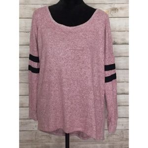 NWT Pink Top Long Sleeves with Black Stripes -POOF